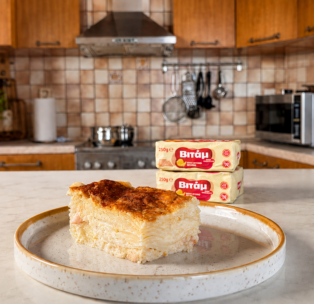 Πατάτες au gratin με γαλοπούλα και μπεσαμέλ
