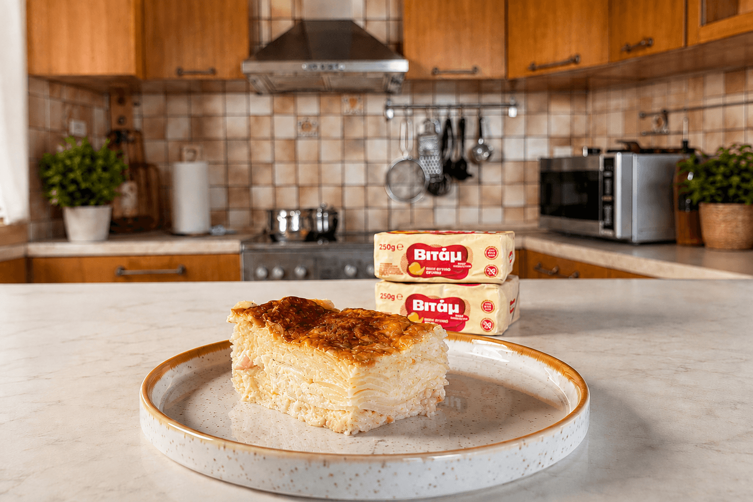 Πατάτες au gratin με γαλοπούλα και μπεσαμέλ
